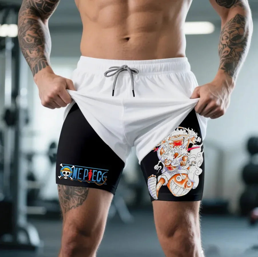 One Piece: Official character print shorts, retro Y2K anime beach shorts, quick-drying fabric, fitness and jogging