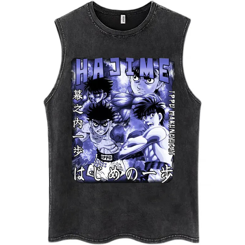 Hajime No Ippo: Kamogawa Boxing Gym Washed Tops Men Makunouchi Takamura KGB Oversized Cotton Sleeveless Male T Shirts