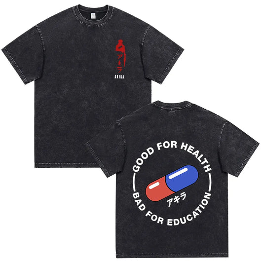 Akira: Washed Vintage T Shirt Science Fiction Cartoon Movie Shotaro Kaneda T-shirt Cotton Casual T-shirt
