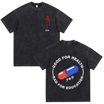 Akira: Washed Vintage T Shirt Science Fiction Cartoon Movie Shotaro Kaneda T-shirt Cotton Casual T-shirt