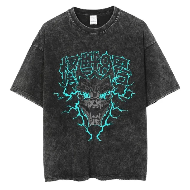 Kaiju No. 8 - Washed T-shirt Popular Anime  Printed T-shirt for Men   Cotton Washable T-shirt for Harajuku Men  Casual Top for Manga