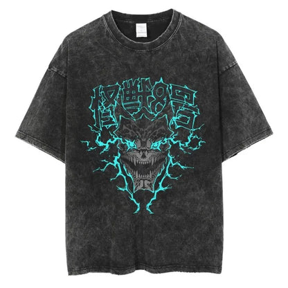 Kaiju No. 8 - Washed T-shirt Popular Anime  Printed T-shirt for Men   Cotton Washable T-shirt for Harajuku Men  Casual Top for Manga