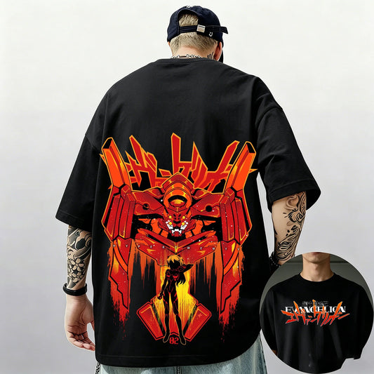 Evangelion: Pattern Street Style Print Short-Sleeve T-Shirt, Y2K Style, Suitable for Both Men and Women