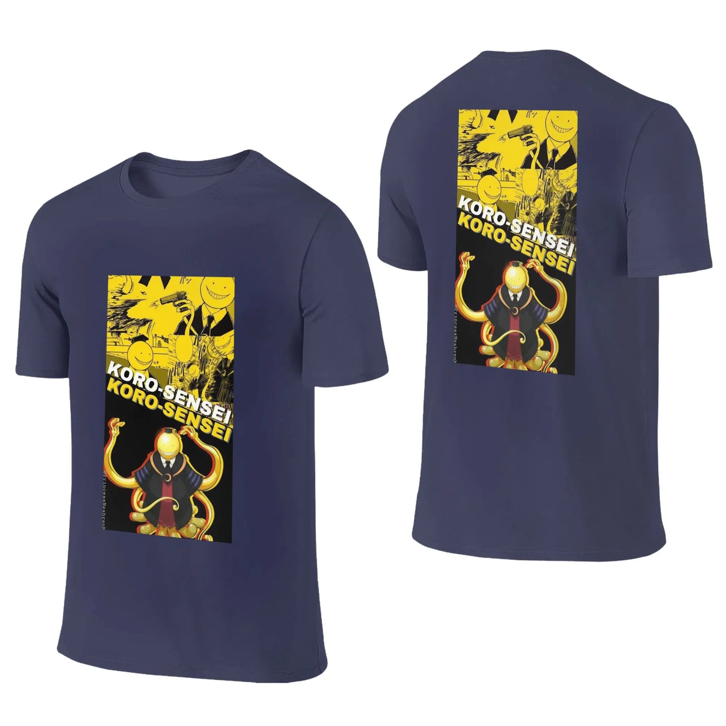 Assassination Classroom: Octopus Koro Sensei Men T-Shirt Double Sided Plus Size T Shirts Men's O-Neck Cotton Tees Short Male