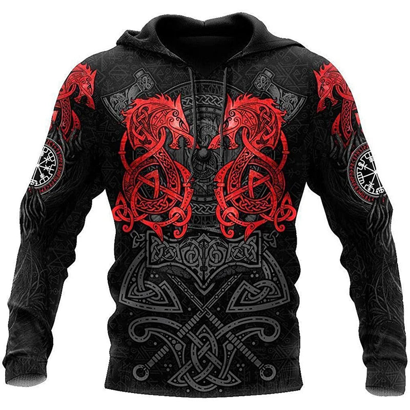 I.L.F.A. - Mens Hoodies Vikings eagle Tattoo Fashion Animal pattern 3D Printed Style Casual Harajuku Hip Hop Pullover Oversized Sudaderas