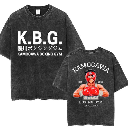 Anime Ippo Makunouchi Manga Graphic Print T-shirt Retro Washed Cotton Oversized Men Women Summer Harajuku Fashion Casual New Tee