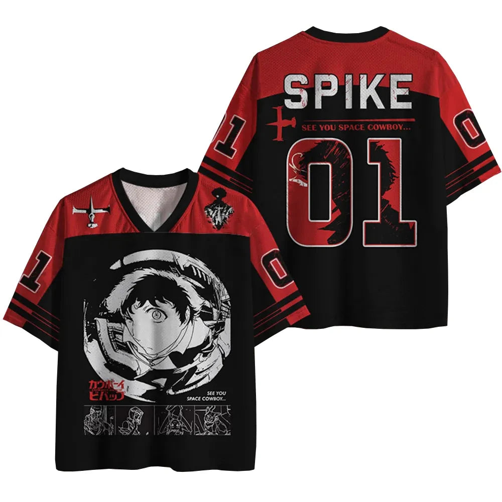 Cowboy Bebop: Spike Spiegel Graphic Jersey Anime Print Unisex Loose V-Neck Sportswear Casual Streetwear Short Sleeve Tops Women