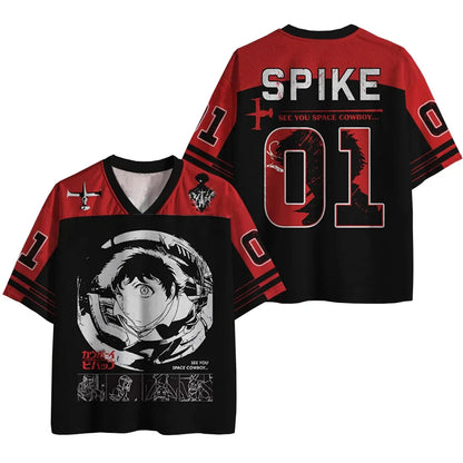 Cowboy Bebop: Spike Spiegel Graphic Jersey Anime Print Unisex Loose V-Neck Sportswear Casual Streetwear Short Sleeve Tops Women
