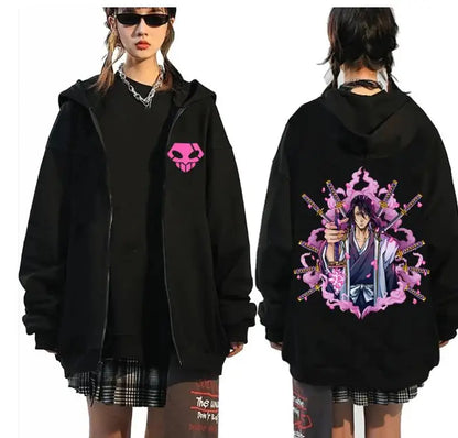 Bleach: Kurosaki Ichigo Printed Hooded Men Women Zip Up Hoodies Casual Loose Sweatshirt Harajuku Unisex Zipper Jacket