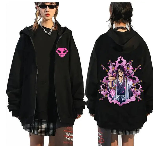 Bleach: Kurosaki Ichigo Printed Hooded Men Women Zip Up Hoodies Casual Loose Sweatshirt Harajuku Unisex Zipper Jacket