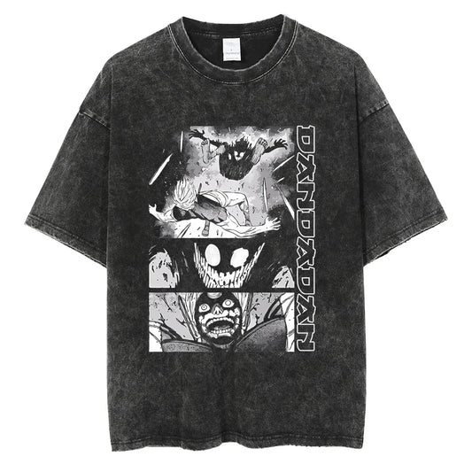 Dandadan :26 Anime Okarun Ken Takakura Print Washed Tshirt Men Manga Vintage T-shirts Oversized Cotton T Shirt Harajuku Male Tops