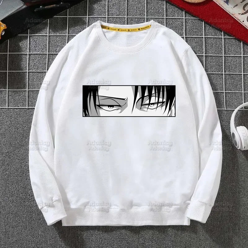 Anime Attack On Titan: Hoodies Autumn Hooded Sweatshirt Levi Ackerman Eye Men Hip Hop Hoodie Classic Hoody Pullover Tops white