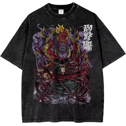 One Piece:  Roronoa Zoro Shirt Anime Retro T-Shirt Illustration Pattern Street Harajuku Summer 2025 New Comfortable Cotton