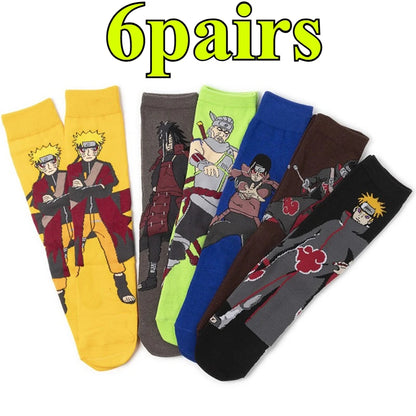 Naruto: 6 pairs of anime socks, anti slip grip socks, fitness Pilates hiking socks, bicycle socks, women's socks, back to school season