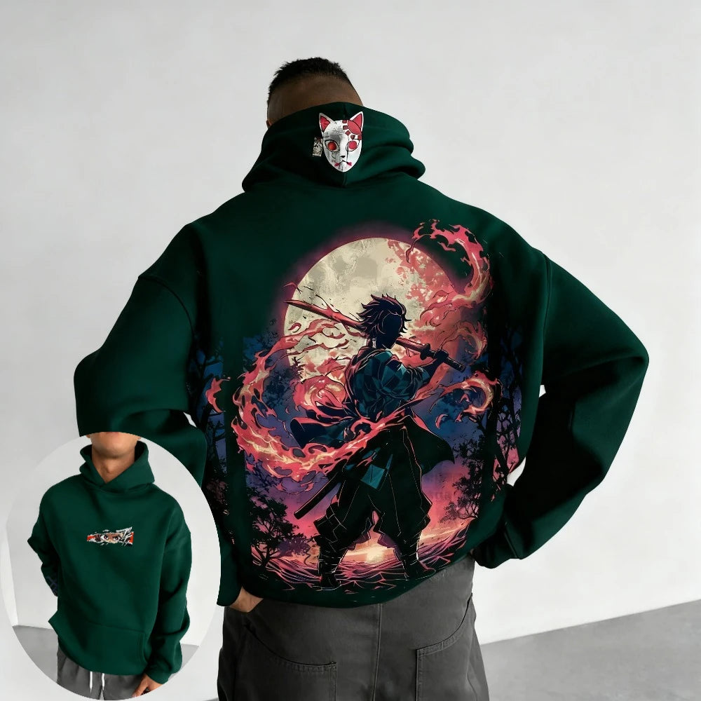 Demon Slayer: Men's Hoodie Sweatshirt Kamado Tanjirou Anime Spring Autumn and Winter Boy Warm Long-sleeved Parent-child Outfit