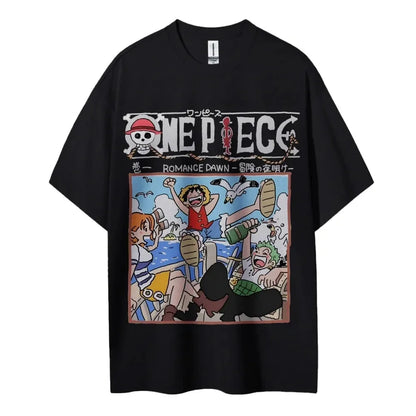 One Piece: Men's Fashion Portgas D. Ace Anime Print T-Shirt, Summer Trend, 100% Cotton, Casual Loose Short Sleeve