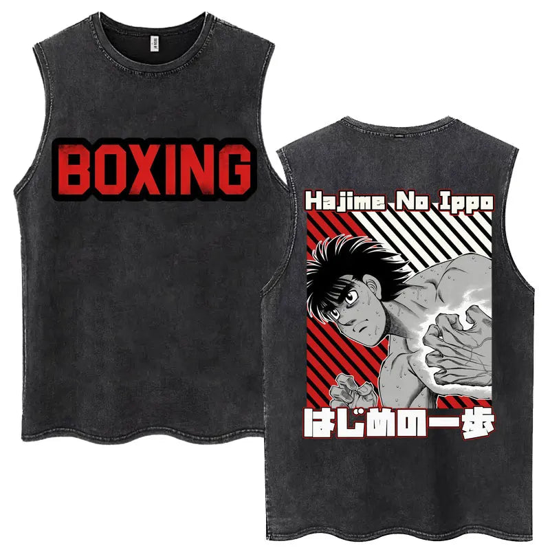 Hajime No Ippo: Kamogawa Boxing Gym Washed Tops Men Makunouchi Takamura KGB Oversized Cotton Sleeveless Male T Shirts