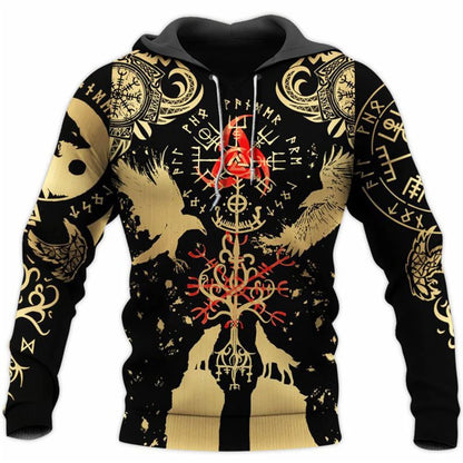I.L.F.A. - Mens Hoodies Vikings eagle Tattoo Fashion Animal pattern 3D Printed Style Casual Harajuku Hip Hop Pullover Oversized Sudaderas