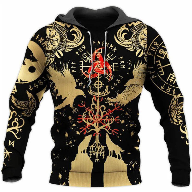 I.L.F.A. - Mens Hoodies Vikings eagle Tattoo Fashion Animal pattern 3D Printed Style Casual Harajuku Hip Hop Pullover Oversized Sudaderas
