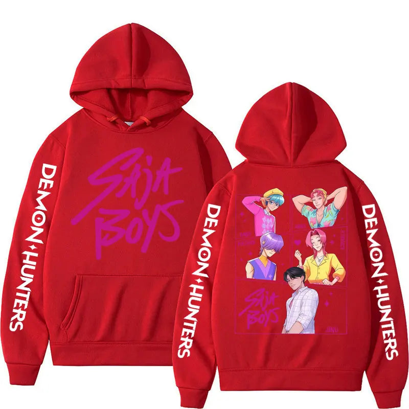 KPop Demon Hunters: Saja Boys Hoodies Men Women Trendy Harajuku Sweatshirt Long Sleeves Loose Fleece Casual Street Wear