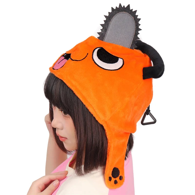 Chainsaw Man: DAZCOS  Pochita Peripheral Hat Denji Cosplay Soft Headgear Anime Orange Kigurumi Hat with Pochita Face Legs and Tail