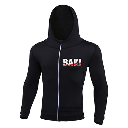Baki: Print Fitness Running Jackets for Men Sports Athletic Hooded Coats Quick Dry Stretch Outwear Long Sleeve Zip Up Tops