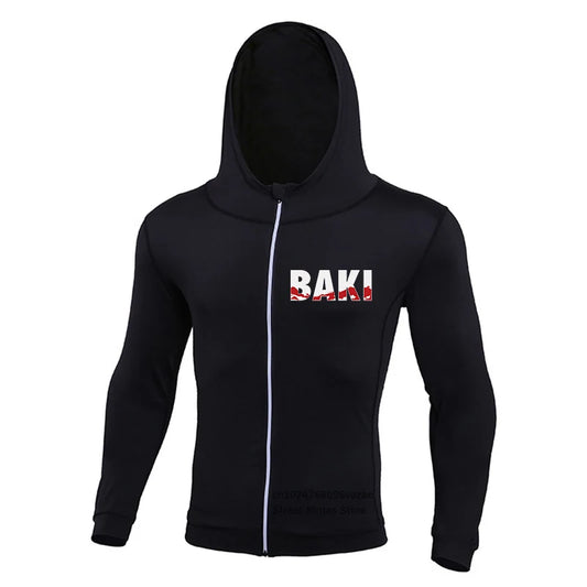 Baki: Print Fitness Running Jackets for Men Sports Athletic Hooded Coats Quick Dry Stretch Outwear Long Sleeve Zip Up Tops