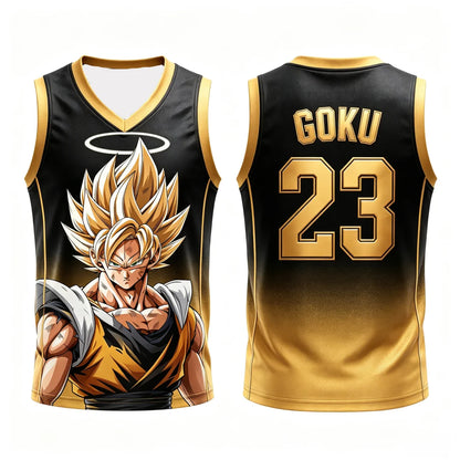 Dragon Ball: Goku Super Saiyan No.23 Basketball Jersey Men 3D Print Sports Vest White Gold Gradient Anime Streetwear Tank Top