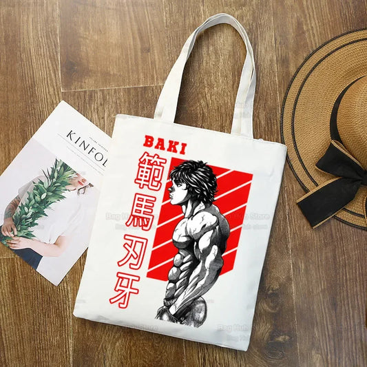 Baki Handbags Canvas The Grappler Anime Tote Bag Shopping Travel Eco Reusable Baki Hanma Shoulder Yujiro Hanma Shopper Bags