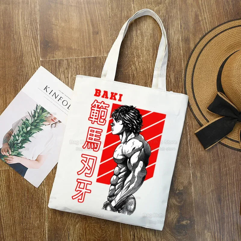 Baki Handbags Canvas The Grappler Anime Tote Bag Shopping Travel Eco Reusable Baki Hanma Shoulder Yujiro Hanma Shopper Bags