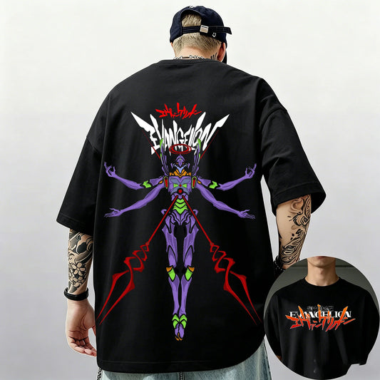 Evangelion: Pattern Street Style Print Short-Sleeve T-Shirt, Y2K Style, Suitable for Both Men and Women