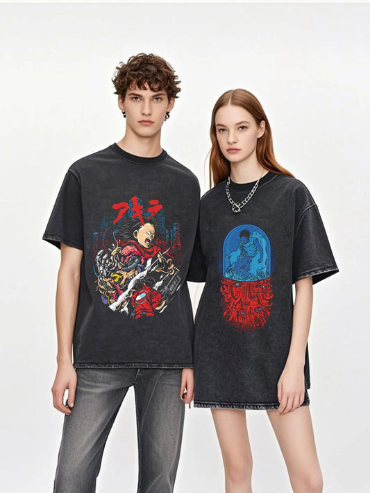 Akira: T-Shirt Retro Washed Cotton Loose Short Sleeve Tee for Men Women Comfortable Unisex Top 2025 Summer