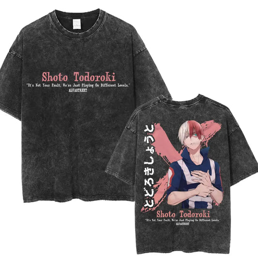 My Hero Academia: Todoroki Shoto Classic Manga T-shirt Men Women Oversized Cotton Tshirts Streetwear Anime  Washed Vintage T Shirt