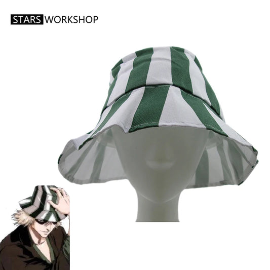 Bleach: Urahara Kisuke Cosplay Hat Green and White Stripe Cap Summer Cool Fisherman Hat