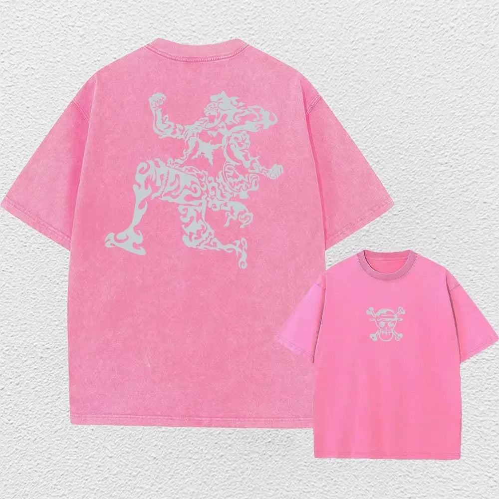 One Piece: Anime Print Washed T-shirt Men Hip Hop Streetwear Oversized Women Short Sleeved Graphic Tee Summer Harajuku Casual Top