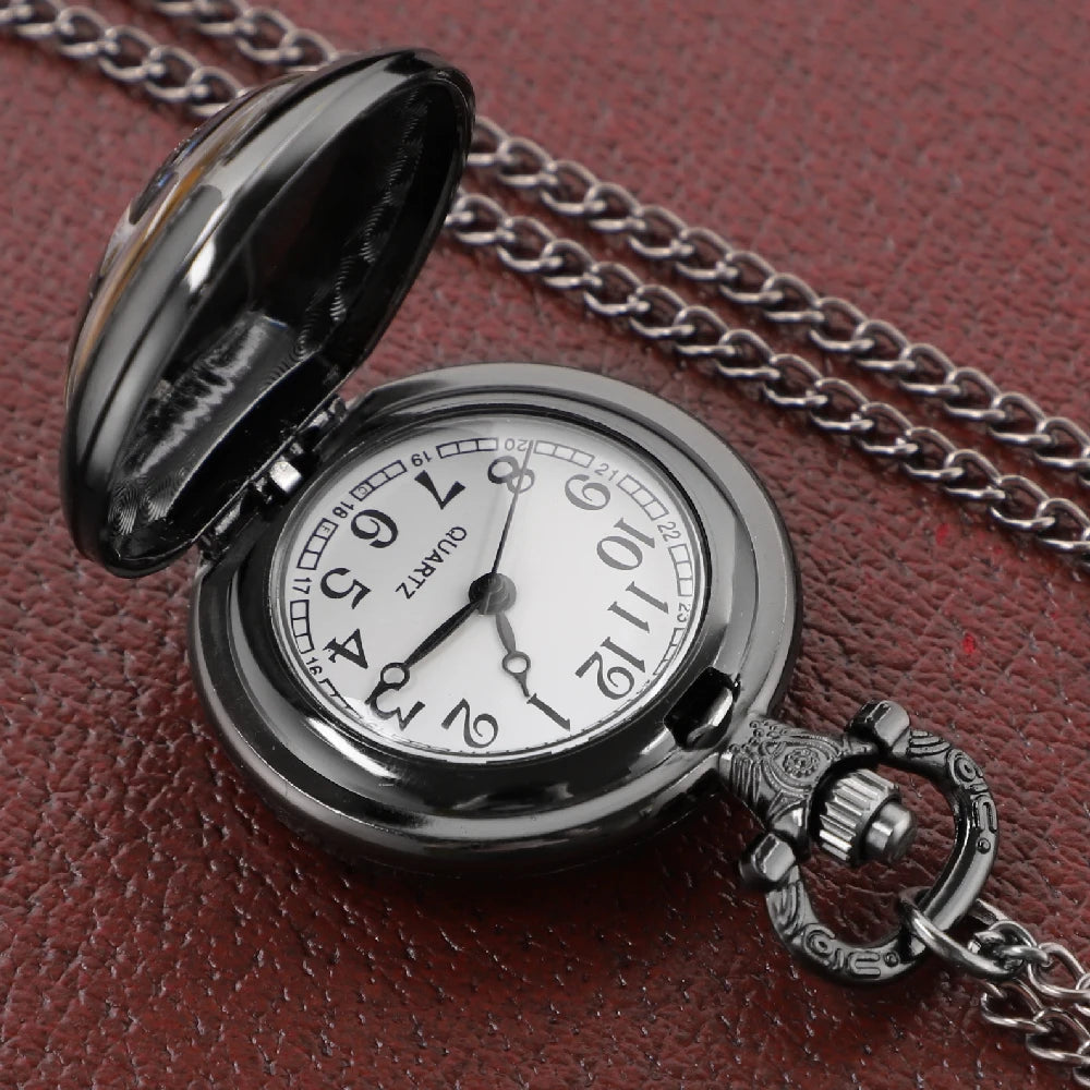 Solo Leveling Arabic Dial Black Glass Dome Quartz Pocket Watch Vintage Accessory Women Necklace Pendant Clock Men Gifts Relógio