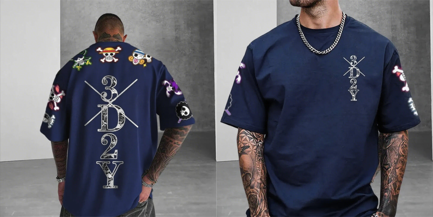 One Piece: Anime Skeleton Print Men's T-shirt Summer Short Sleeve Graphic Tee  Streetwear Hip Hop Fashion Oversized Y2k Clothes