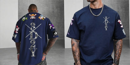 One Piece: Anime Skeleton Print Men's T-shirt Summer Short Sleeve Graphic Tee  Streetwear Hip Hop Fashion Oversized Y2k Clothes