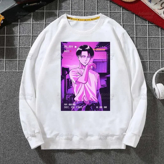 Anime Attack On Titan: Hoodies Autumn Hooded Sweatshirt Levi Ackerman Eye Men Hip Hop Hoodie Classic Hoody Pullover Tops white