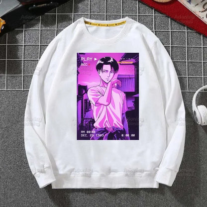 Anime Attack On Titan: Hoodies Autumn Hooded Sweatshirt Levi Ackerman Eye Men Hip Hop Hoodie Classic Hoody Pullover Tops white