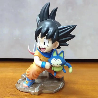 Dragon Ball: Childhood Little Goku Hugs Puer Ya Mu Tea Little Follower Figures Doll Pvc Model Statue Collection Toys Ornamen Gift