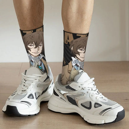 Bungo Stray Dogs: Printed Crew Sock - - Retro Osamu Dazai Crazy Men's compression Socks Unisex Wan Anime Harajuku Pattern