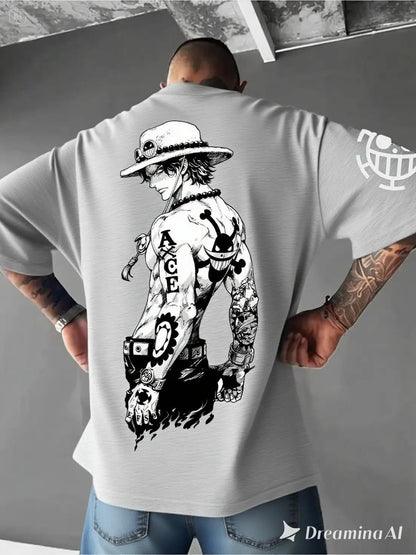 One Piece: Printed T-shirt Summer Short-sleeved Casual Tops Sailor Collar  Casual Wear Streetwear T-shirt