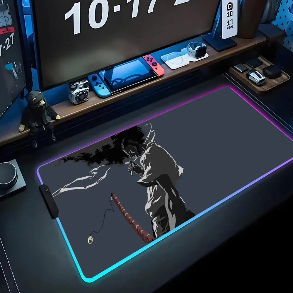 Afro Samurai: Mouse Pad RGB Gaming Mousepad Big LED Pad PC Desk Mat Luminous Mouse Pad Large Keyboard Mats Table Rug With Backlit