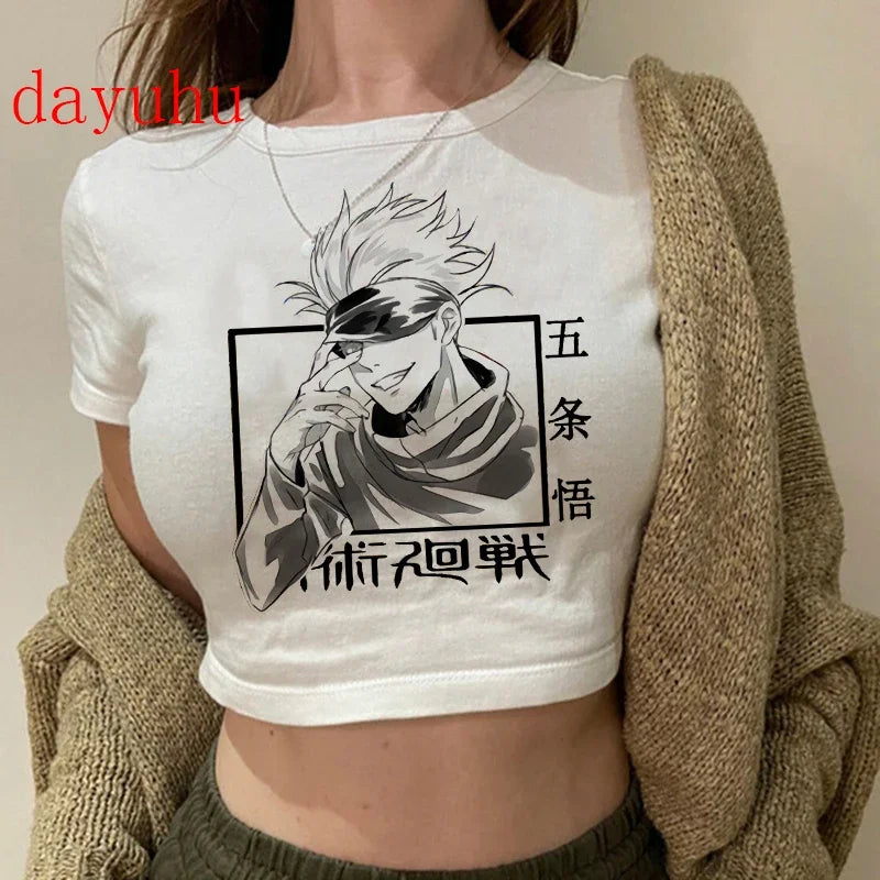 Jujutsu Kaisen: T Shirt Gojo Satoru Tops Yuji Itadori Cropped Tees T-shirt