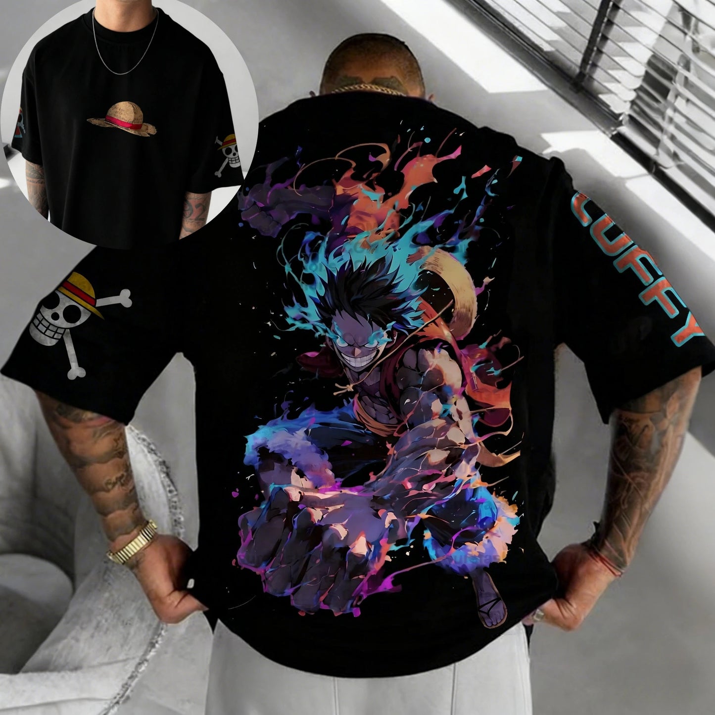 One Piece: Bandai Luffy and Zoro Printed Short-sleeved 2026 Summer Men's and Women's Loose, Breathable and Sporty Fashion T-shirt