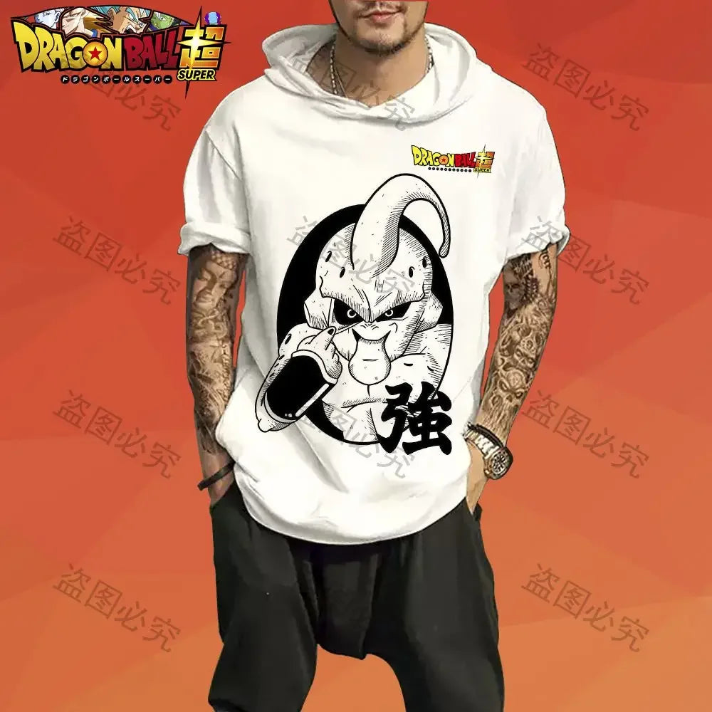 Dragon Ball Z: Men's T Shirt With Hood S-3XL 2024 Goku Vegeta Cool Tops Anime Harajuku Saiyan Short Sleeved GYM Shirts Trend