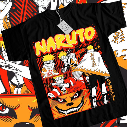 Naruto: Uzumaki Sasuke Anime Printed T-shirt Summer Men's Pure Cotton Neutral Casual Family Set Short Sleeved T-shirt
