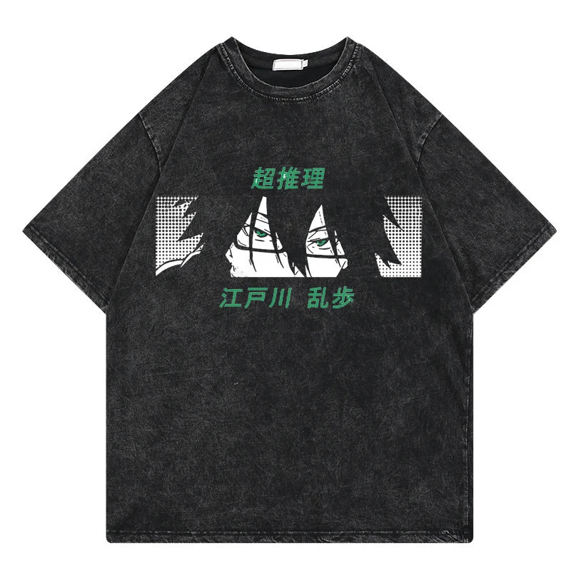 Bungo Stray Dogs: Vintage Washed Tshirt Loose Y2k Streetwear Print Casual 100% Cotton Harajuku Cool Tops Tees For Men Women