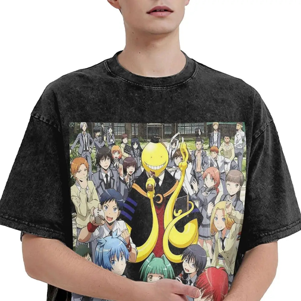 Assassination Classroom: Octopus Koro Sensei Hip Hop Short Sleeve T-Shirts Washed Tops Tees Streetwear T Shirt Printed